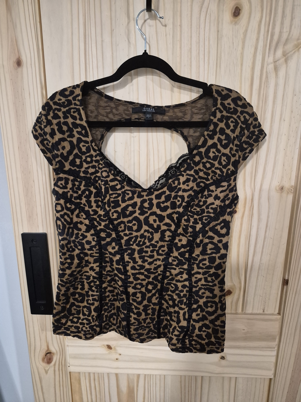 Guess by Marciano Tan and Black Leopard-Print Short Sleeve Top